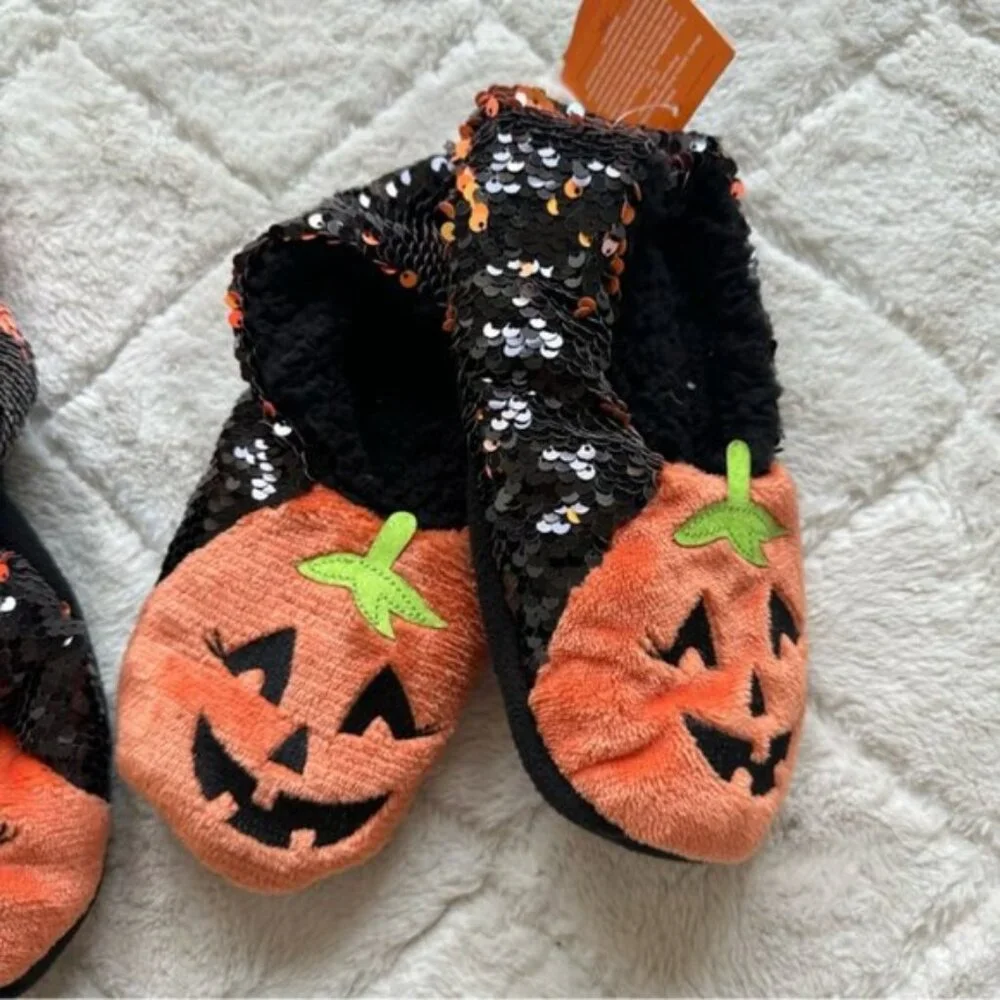 Target Hyde & Eek! | Pumpkin Reversible Sequin Slipper Socks | Size Small/Medium